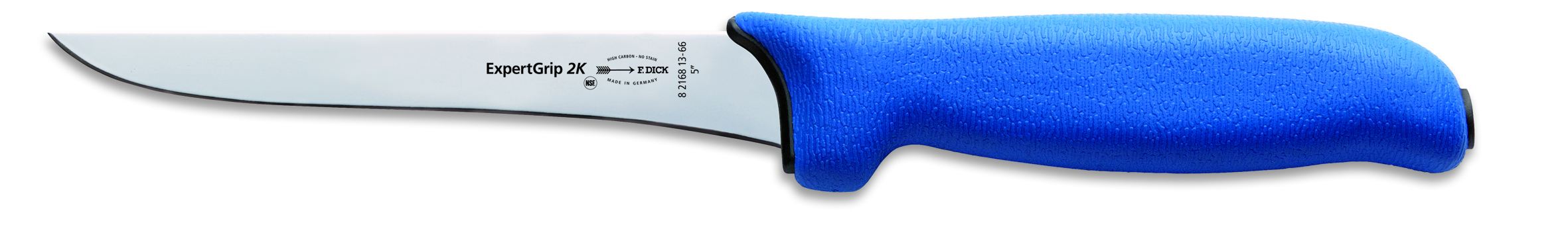 Ausbeinmesser, Dick, 13 cm, ExpertGrip 2K steif gerade blauer Griff, Auslösemesser, Zerwirkmesser, K