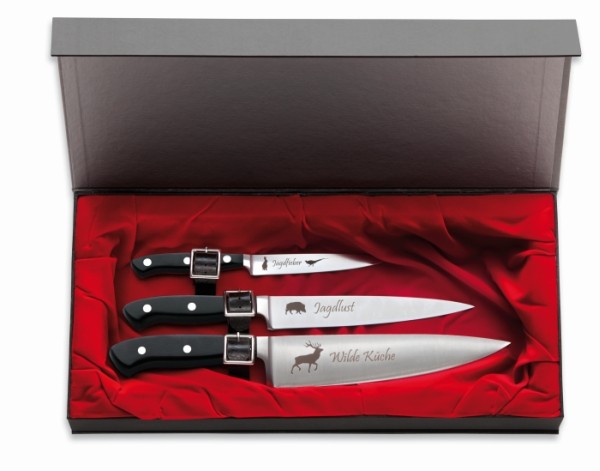 Dick Messer-Geschenk-Set Premium Plus, 3-teilig,Motiv "Jagd"