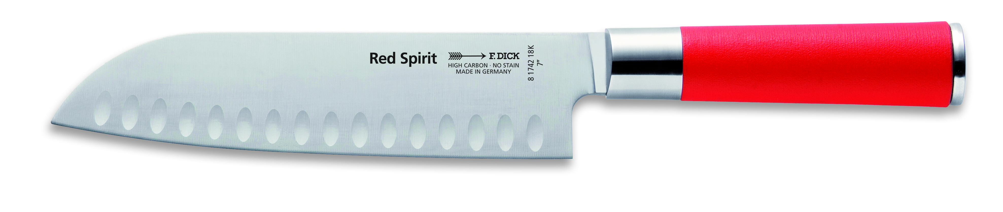 DICK Santoku, Kullenschliff, 18 cm, Red Spirit