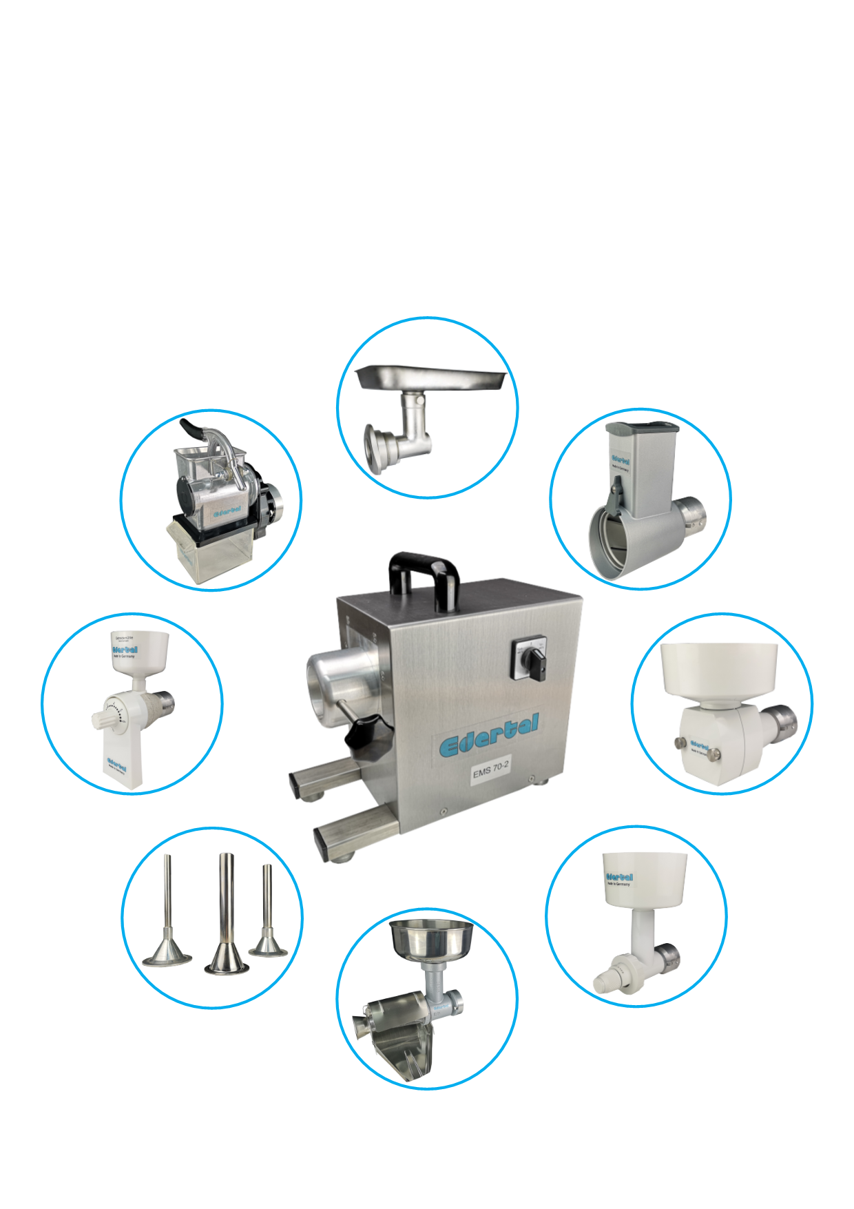Edertal Fleischwolf EMS 70-2 230 Volt mit Vorschneider und 3 mm-Scheibe